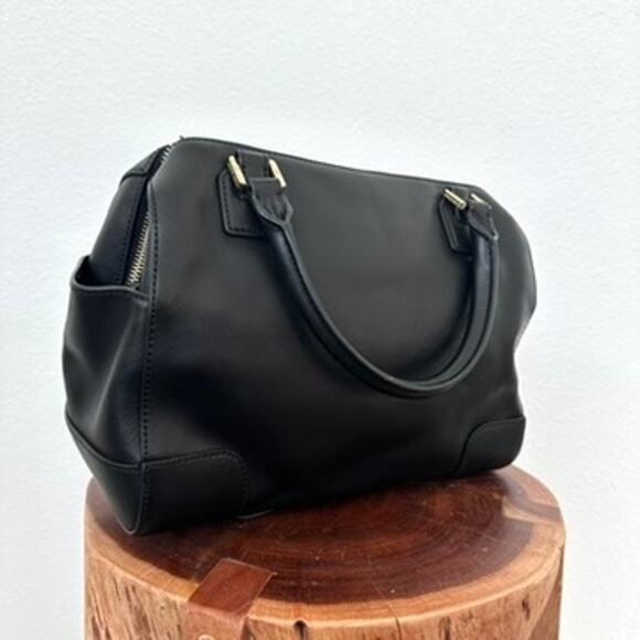 Tory Burch Robinson Black Leather Satchel Bag Gold Hardware Classic Tote - Picture 2 of 6